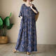 
JIANDANG (JIANDANG) large-size women's summer new round neck print simple bohemian loose long vacation dress 16823 Navy blue and white large size one size [200Jin [Jin equals 0.5 kg] below]