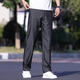 Romon Jeans delgados Pantalones de negocios de seda de seda de hielo heterosexual para hombres Papá elástico para hombres pantalones casuales a la moda 9763 Seda de hielo Negro Regular 34