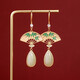 Tongrubi Chinese retro style Hetian jade earrings earrings enamel painted Chinese earrings cheongsam tassels golden CP695-Bird-Bird Earrings