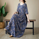 
JIANDANG (JIANDANG) large-size women's summer new round neck print simple bohemian loose long vacation dress 16823 Navy blue and white large size one size [200Jin [Jin equals 0.5 kg] below]