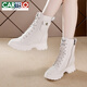 CARTELO Martin boots with height-enhancing women's shoes British women's boots breathable single boots versatile mid-tube boots 2025 autumn new style beige plus velvet 34
