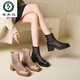 Woodpecker leather hollow Martin boots women's boots 2025 new summer thin breathable mesh boots sandals boots thick heel boots women's shoes apricot color 37