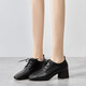 Zhr Chaussures célibataires pour femmes British Style MODERNE Square Toe High Heels Polydoule Mid-Heel épais talons hauts Chaussures en cuir profonde à lacets pour femmes Y557 Black 38