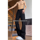 7 high-end products, micro-flare jeans, men's spring and summer style, American retro high street slim and loose straight trousers, men's DFFS-701 black L