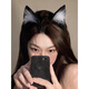 WEISHINI cat ears headband, cute plush hair accessories, Halloween dress up hairpin, Christmas animal ear hairpin, lolita black and white cat girl hairband A24-107