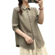NICOLEJOLIE100%纯棉长袖衬衫女2025春装新款细条纹宽松文艺休闲棉纱衬衣上衣 蓝条6623（翻领细条纹无口袋） L