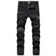Fei Shimi New Style High Street Herren Ripped Jeans bestickt S Tight Mid-Tendy Herren trendy lässige schwarze Hosen Schwarz 3523 29