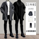 gxmy mid-length windbreaker men's casual suit autumn and winter trends a set of handsome matching clothes for men's three-piece set 1591 green jacket white sweater set M