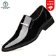 Woodpecker Men's Leather Shoes British Style Formal Business Trend Genuine Leather Youth Casual Shoes Bright Patent Leather Pointed Toe Soft Sole Shoes YI2119 Black Four Seasons 39