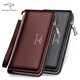 Men's wallet long leather hand -made large -capacity multi -card zipper business handbags can put mobile phone black mobile phone black