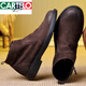 CARTELO leather boots men's genuine leather autumn and winter zippered boots men's Martin boots fur men's shoes high top leather shoes men's toe layer cowhide brown. Genuine leather 15605 plus velvet inner 37