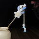 Clan ancient bell orchid tassel hairpin for women summer cheongsam and Hanfu hairpin new Chinese style step rocking hairpin headdress winding wooden hairpin blue 5004 B01-101
