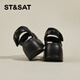Sábado Sandalias de tacón de gran altura para mujeres en primavera 2025 Productos nuevos afuera con pastel de esponja zapatos de moda romanos casuales para mujeres negras 37