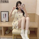Pyjamas de piano Qiao Mingxin avec poitrine de poitrine pour femmes pour les vêtements de coton pur à manches courtes en été purs coton mignon coton maison mince Étudiant lâche DWX-3927-4 [Apportage de poitrine] L [95-110jin [Jin est égal à 0,5 kg]]]