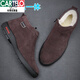 Katile Crocodile Winter Men's Cotton Shoes Genuine Leather Wool Plus Fleece Warm Frosted Leather Men's Shoes Winter Shoes Anti-slip Casual High-top Cotton Shoes [Same Model in Shopping Mall] Lace-up Black 9858 38