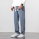 Jeanswest jeans men's 2025 spring and summer new loose straight versatile Harun elastic waist men's casual long pants men light blue XL