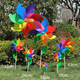 Molino de viento de siete colores con poste de madera, juguete para niños, tamaño exterior, hecho a mano, material de bricolaje, decoración de jardín de infantes, regalo, molino de viento de 24cm, 1 pieza