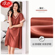 LangSha 2025 new nightgown women pajamas summer thin cool short-sleeved sexy mid-skirt ice real silk home clothes thin white oak 9923 L 165