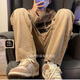 韦戒多巴胺穿搭男冬季裤子咖色欧美高街vibe大抽绳松紧腰牛仔款oversi 棕色lk694-ok【优质版】 S