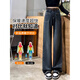 Bear Commander Jeans für Frauen im Frühling und Herbst und Winter Neue lose und komplett und vlies-Fleece-verdickte geradlinige Weitbeins Casual Hosen 679-1 Blaues Grau plus Fleece hohe Qualität 39,5 27 L 112-1jin [Jin entspricht 0,5 kg]