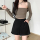 Hao'e Woolen Shorts for Women Spring and Autumn New Style Wide Leg Pants for Slimming Versatile Bottoming Pants for Small People with Boots Black Woolen L Recommended 110-125Jin Jin is equal to 0.5kg