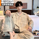 Pyjamas modal printemps et automne pour hommes Coton pur manches longues 2025 Nouvelle taille lâche décontractée pour l'usure en plein air pour les vêtements de maison pour les jeunes 12202 hommes l Hauteur 170-175 Poids 115-135
