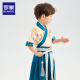 罗蒙汉服男童2025夏款古风古装中国风演出服儿童唐装 花青色 150