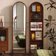 Mittel alter massives Holz Ganzkörperspiegel beweglicher bodenstehender französischer Retro Storage Magazine Bücherregal integrierter rotierender Dressing Spiegel mittelalterlicher Farbe [importiertes Festholz]