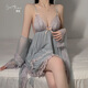 Moide de nuit à suspense romantique française pour femmes avec des sous-vêtements poitrine d'automne et d'hiver sous-vêtements sexy pyjamas sexy p3886 Robe bleu ciel + ceinture toute taille
