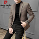 皮尔卡丹（pierre cardin）2025春秋男士西服外套韩版潮流休闲长款修身痞帅格子毛呢西装 咖色[2023/新款/外套/夹克/男装 62 XL[建议130-150斤]
