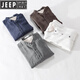 Jeep Spirit Men's Men's Linet Long à manches à manches japonais Collier de support décontracté chinois Spring et automne Coton et Linette de chemise de coton 9896 Grey-Green XL 135Jin [Jin est égal à 0,5 kg]
