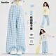 
I.KARNOW girls' wide-leg pants summer and autumn 2025 new style girls' big children's clothing fashionable blue plaid pants children's casual straight pants 15266 blue pants 160