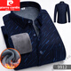 Pierre cardin autumn and winter new warm shirt for men plus velvet thickened long-sleeved plaid shirt middle-aged casual versatile jacket 9903 2XL 165