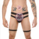 High-cut thong bikini, gay men's underwear, buttocks, tight, sexy low-waisted double-butt restraints, leg straps, white M