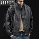 JEEP SPIRIT high-end leather jacket men's autumn and winter 2025 new men's velvet thickening large size trendy brand clothes motorcycle black gray XL suitable for 140-160Jin Jin equals 0.5 kg