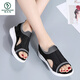 Woodpecker New Rocking Shoes 2025 Summer Fish-Bear Sandals Sports and Casual Women's Shoes Korean Style Heightening Thick Sole Sponge Cake Shoes Soft Sole 2717 Gray Red 35