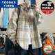 YOOOURTHING American retro plaid shirt men's long-sleeved spring, autumn and winter plus velvet thickened loose couple versatile casual shirt jacket CJ9734-Yellow plaid plus velvet XL (recommended 125-145Jin [Jin equals 0.5 kg])