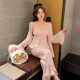 莫代尔春季性感带胸垫冰雪丝睡衣女2025新款长袖春夏家居服吊带三件套 9226-2粉色 【两件套】 M 【80-100斤】