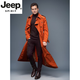JEEP SPIRIT2025春秋款男款风衣超长款时尚薄款无里布外套过膝风衣男士风衣 卡其色 (无里布) M (140-160斤)