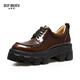 DEEP BREATH Deep Breath Women's Shoes Cowhide Thick Sole Low Top Strap Gentleman Single Shoes Women's AX13066 Brown 37