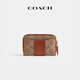 COACH official flagship women's classic logo basic small wraparound zipper card holder portable B4/brown caramel color