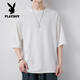 花花公子（PLAYBOY）七分袖男士短袖t恤2025夏季新款圆领宽松版型绣花中袖潮牌ins半袖 QD659酒红 3XL 【170-190斤】