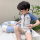 Xinnan Children's one-piece short-sleeved swimsuit boy's summer anti-cut shark sun drying fast-drying children's beach vacation set Cute shark size L [height 90-100CM] 100