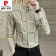 Pierre cardin spring and autumn plaid casual shirt men's long-sleeved thin high-end shirt business slim-fit trendy shirt 9922 khaki XL (120-135Jin [Jin equals 0.5 kg])