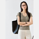 Vanciman Feste Farbe U-Neck Kurzärärmelte T-Shirt für Frauen im Sommer 2025 Neu einfaches und vielseitiges Schlankes Fit Top M9731 Grey-Green L.