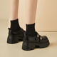 Qifanni flavan.fv semelle épaisse chaussures en cuir surélevées pour les femmes au printemps nouveaux talons épais semelles molle non glissée de style collégial pour filles chaussures en cuir décontractées 1289-2 noir 38 (240 mm)