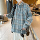 Amerikanisches langärmeliges Hemd für Jungen Frühling und Sommer Lose Revers Plaid-Hemd Retro Trendy Casual Vielseitige Jacke für Männer Cryz687 Red L