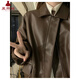 
Xia Yuyao Korean leather jacket for women 2025 Spring and Autumn New Short Jacket for Women Slimming Baseball Jacket Fashionable and versatile Coffee XL 110-120Jin [Jin equals 0.5 kg]