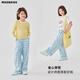 moonkids girls blue plaid pants summer thin wide-leg pants 2025 new children girls pants summer casual straight [15266 blue plaid +15279 gray] 110 cm