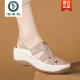 Woodpecker 2025 summer new style sandals for women without tired feet and soft soles mother leather shoes genuine leather wedge women's shoes breathable shoes 688丨Bei white 35